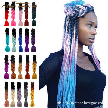 Aisi Hair 48 inch 100g Cheap Price Heat Resistant Synthetic Fiber Ombre Braiding Hair Extensions for Women
